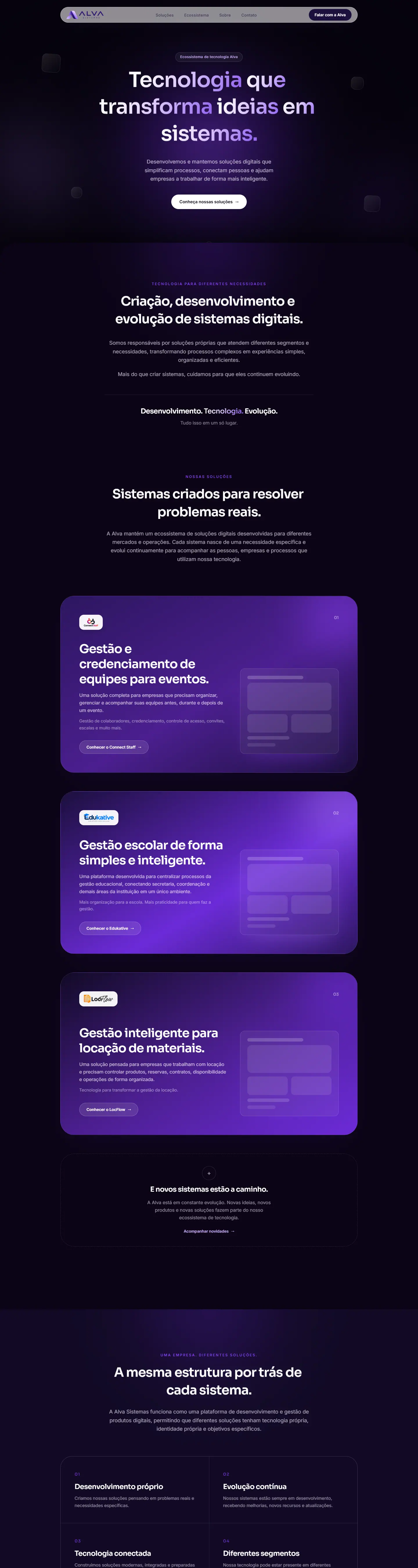 Site Alva Sistemas desenvolvido por Pedro Trindade — versão desktop