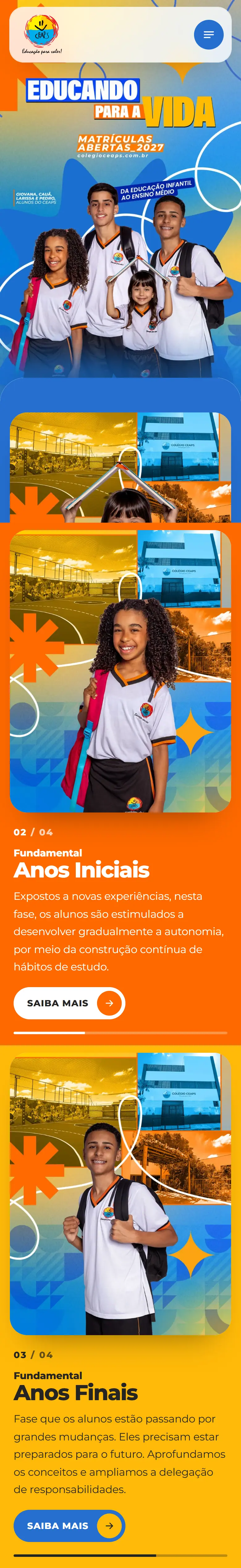 Site Colégio CEAPS desenvolvido por Pedro Trindade — versão mobile