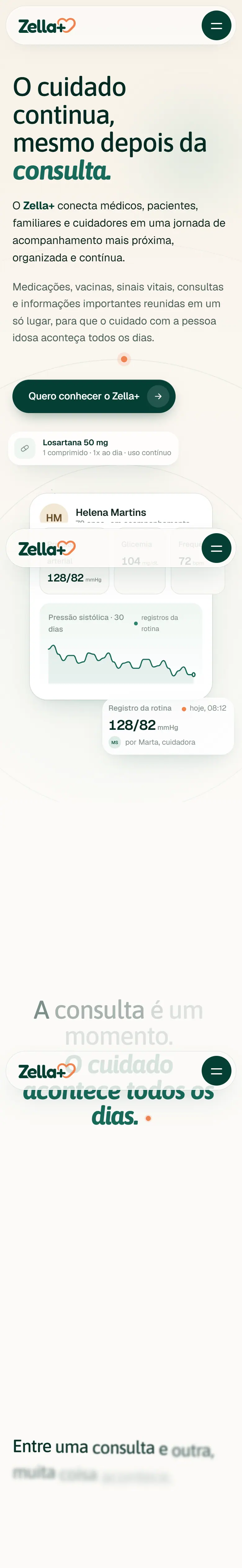 Site Zella+ desenvolvido por Pedro Trindade — versão mobile